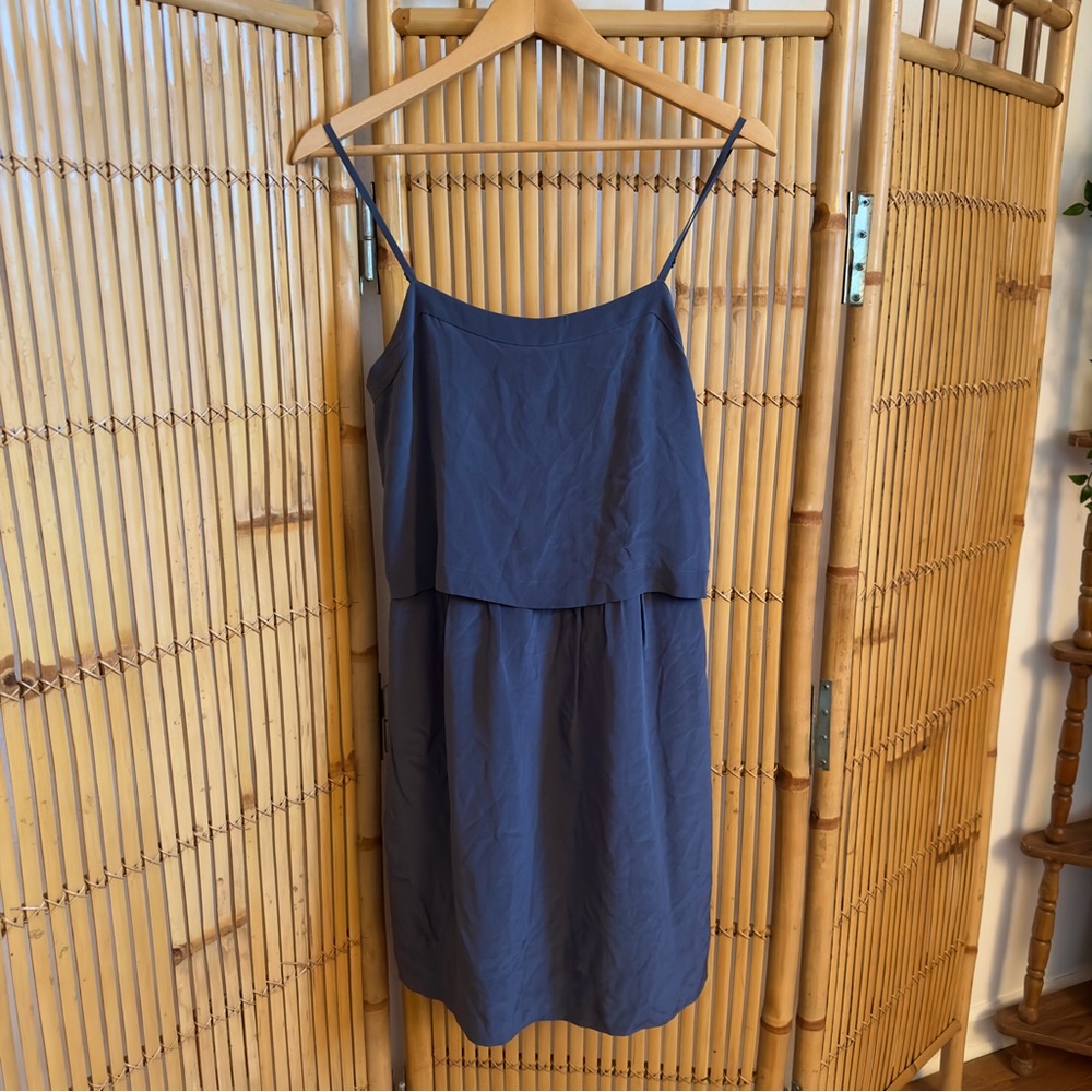 Madewell 100% Silk Dark Grey Blue Cami Tiered Slip Mini Dress 2